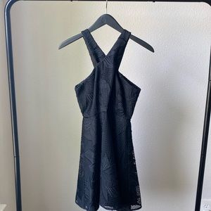 JAYGODFREY Black Floral Appliqué Embroidery Mini A- Line Dress Size 0